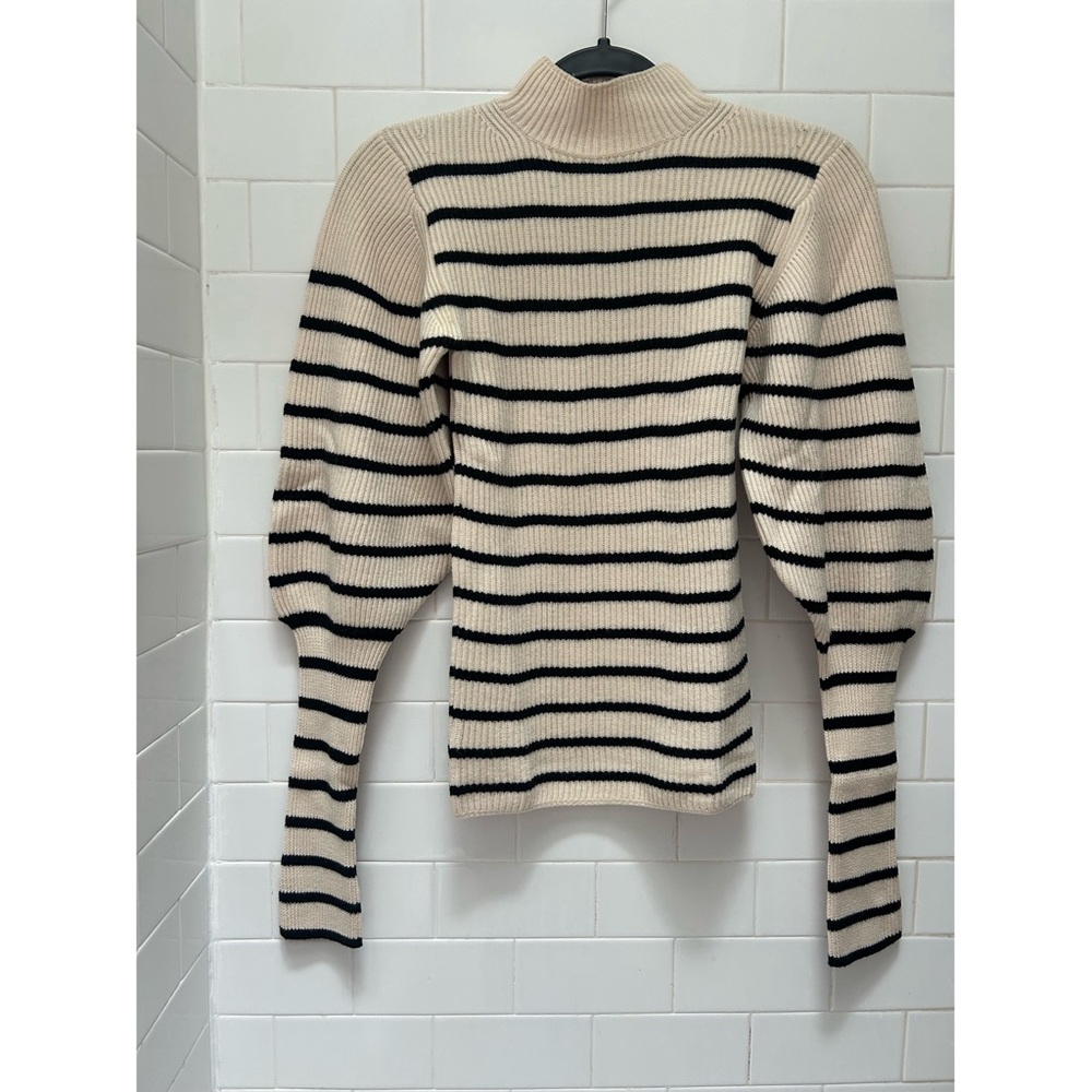 KHAITE Cream and Black Cowl Neck Sweater with Nautical Stripes